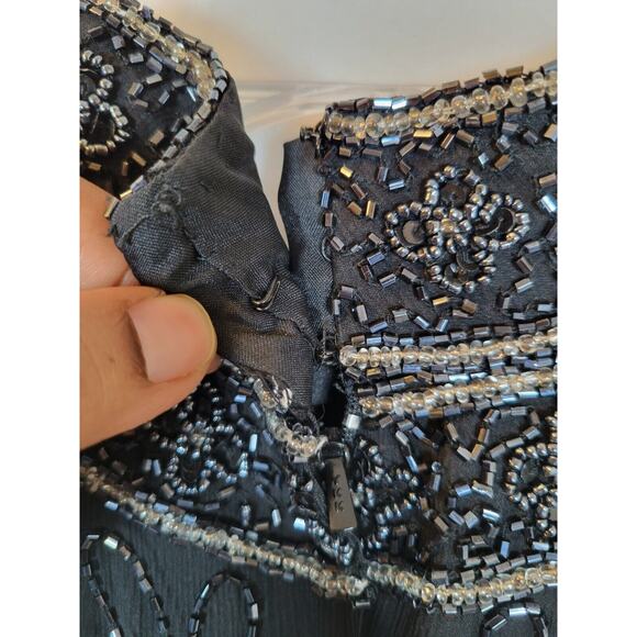 Adrianna Papell Womens Flower Silk Beaded Top Size Large Black Evening Formal - Picture 4 of 10